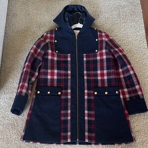 Anthropologie Madchen Plaid Hooded Coat with Gold Accents